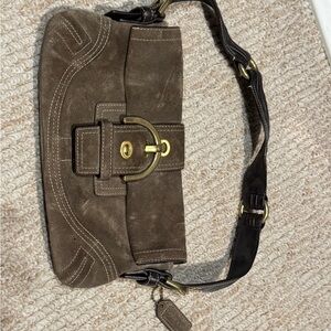 Coach Suede Shoulder Bag with Buckle Flap